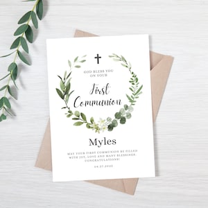 Carte de félicitations de première communion | carte de vœux personnalisée pour la première communion | Carte Sainte Communion | Carte de voeux religieuse élégante