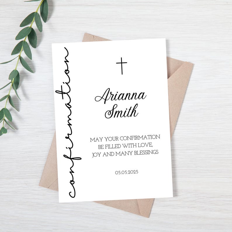 Carte élégante de félicitations de confirmation | Confirmation personnalisée | de confirmation minimaliste | Carte religieuse image 1