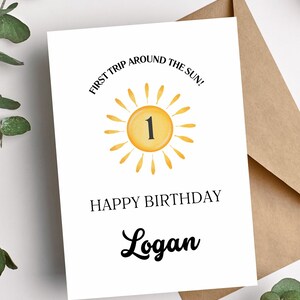 carte personnalisée 1er anniversaire | Carte d'anniversaire pour fille et garçon | Carte d'anniversaire personnalisée | Carte 1er voyage autour du soleil