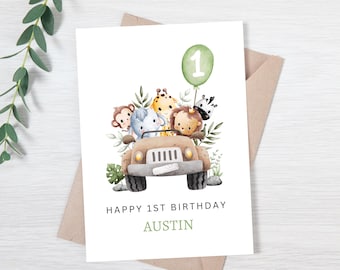 Personalized 1st Birthday | 1st Birthday Card for Boy | Personalized Birthday Card | Safari Birthday Card |
