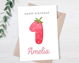 Berry 1st Birthday Card | Personalized Strawberry Birthday Card | Strawberry Birthday Card for Girl | Cute Berry Birthday Card