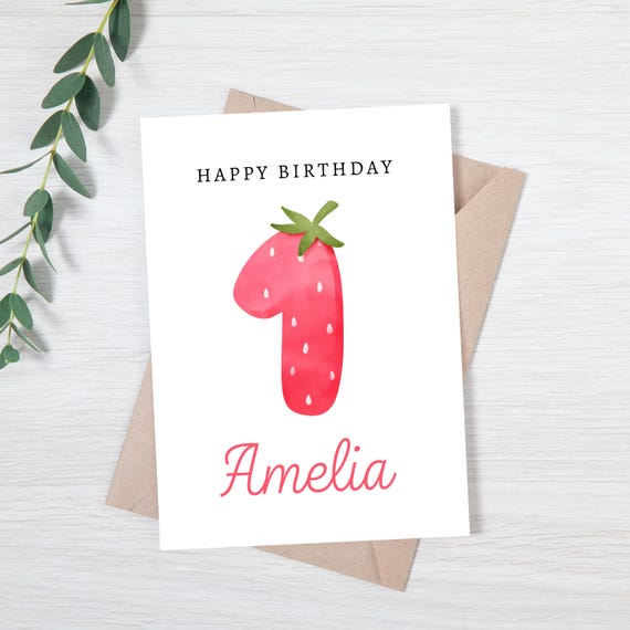 Berry 1st Birthday Card | Personalized Strawberry Birthday Card | Strawberry Birthday Card for Girl | Cute Berry Birthday Card