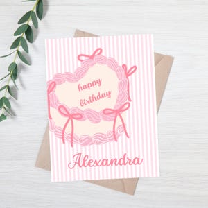 d'anniversaire personnalisée Coquette | Carte d'anniversaire rose avec noeud | Carte d'anniversaire pour fille | Carte d'anniversaire rose personnalisée