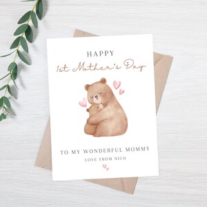 Première carte de fête des mères | Carte fête des mères maman ours | Carte Maman et bébé | Carte de la meilleure maman du monde | Carte élégante pour la fête des mères