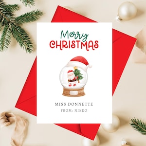 Merry Christmas Card for Teacher | Holiday Greeting Card for Teacher | Personalized Christmas Card for Teacher