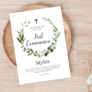 Carte de félicitations de première communion | carte de vœux personnalisée pour la première communion | Carte Sainte Communion | Carte de voeux religieuse élégante image 2