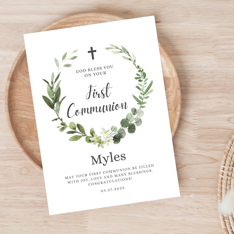 Carte de félicitations de première communion | carte de vœux personnalisée pour la première communion | Carte Sainte Communion | Carte de voeux religieuse élégante image 2