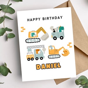 d'anniversaire de construction personnalisée | Carte d'anniversaire pour garçon | Carte d'anniversaire de camions