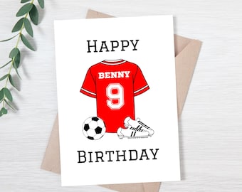 d'anniversaire personnalisée de football | 9e anniversaire pour garçon | 9e anniversaire pour fille | Carte d'anniversaire personnalisée du nom du football de Jersey