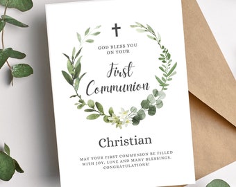 Carte de félicitations de première communion | carte de vœux personnalisée pour la première communion | Carte Sainte Communion | Félicitations pour votre première communion