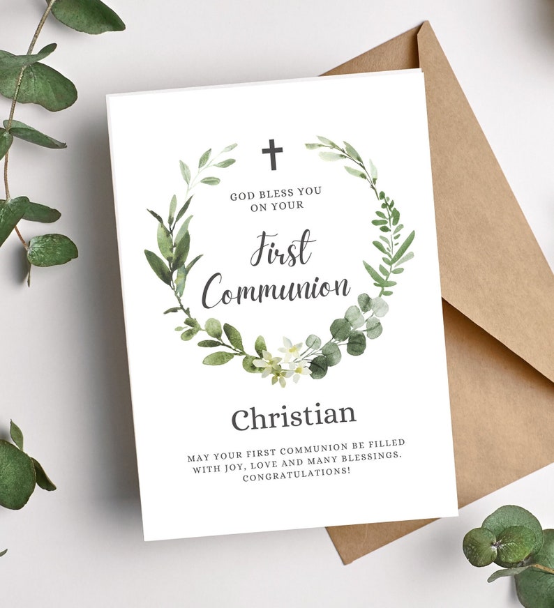 Carte de félicitations de première communion | carte de vœux personnalisée pour la première communion | Carte Sainte Communion | Carte de voeux religieuse élégante image 4
