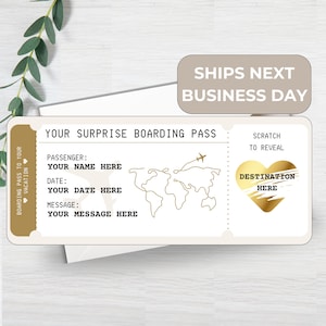 Carte d'embarquement personnalisée à gratter | Carte d'embarquement surprise pour les Fêtes | Billet de voyage surprise personnalisé | Cadeau de Noël