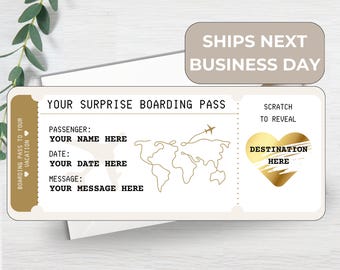 Carte d'embarquement personnalisée à gratter | Carte d'embarquement surprise pour les Fêtes | Billet de voyage surprise personnalisé | Cadeau de Noël