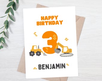 d'anniversaire de construction personnalisée | Carte d'anniversaire pour garçon | Carte d'anniversaire construction