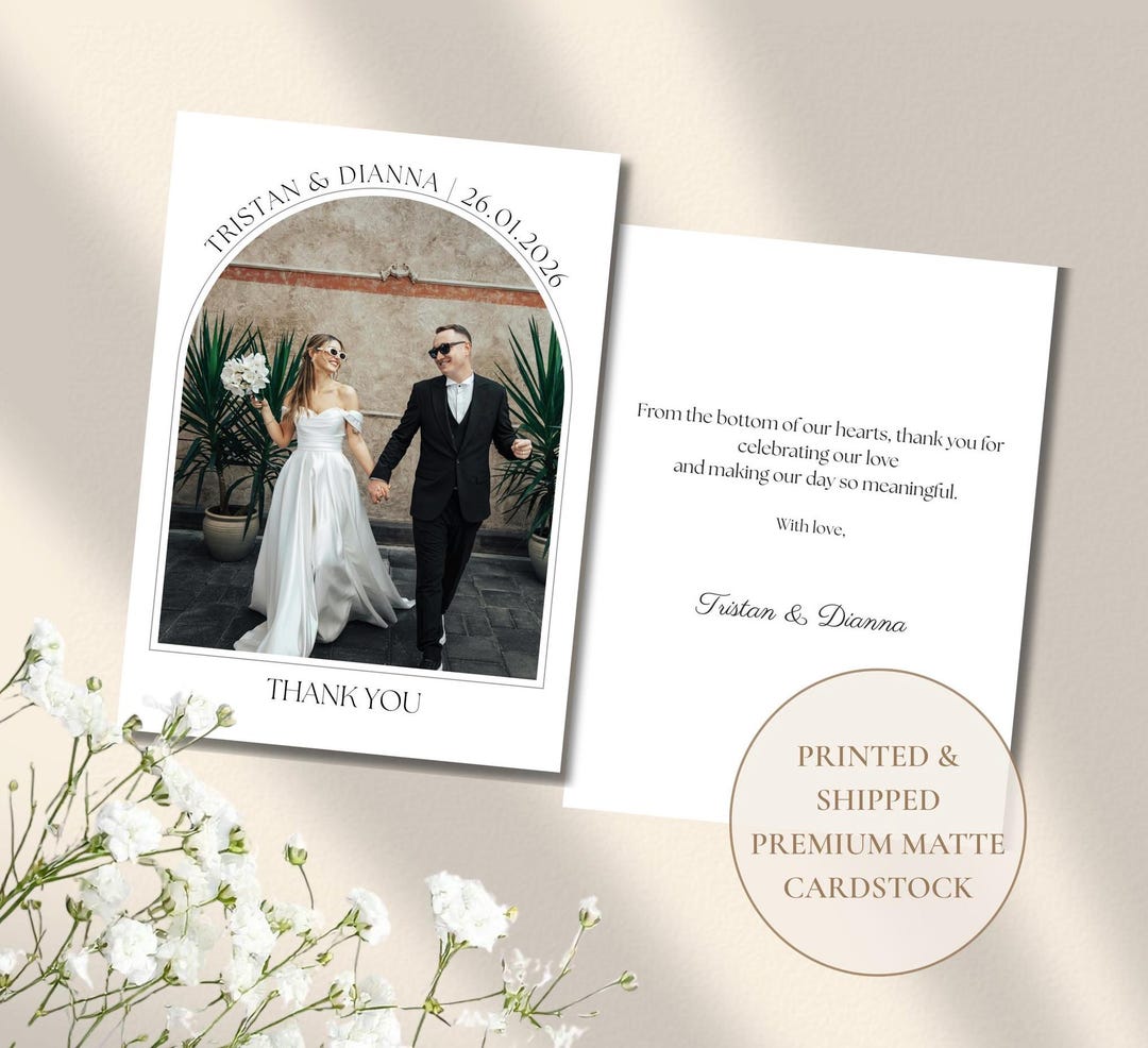 Flat Wedding Thank You Cards With Photo | Personalized Newlywed Thank ...