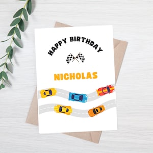 d'anniversaire personnalisée de voiture de course | d'anniversaire de course pour garçon | Carte d'anniversaire Speed Car