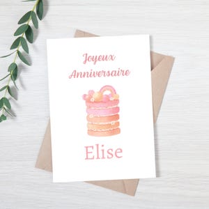 Carte de joyeux anniversaire pour fille | Carte d'anniversaire personnalisée pour fille | Carte d'anniversaire française pour fille | carte d'anniversaire rose personnalisée |