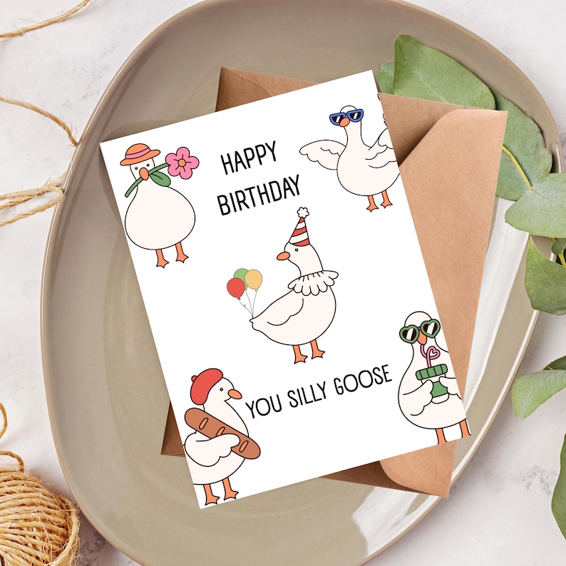 Funny Birthday Card | Happy Birthday You Silly Goose Card | Cute Animal ...