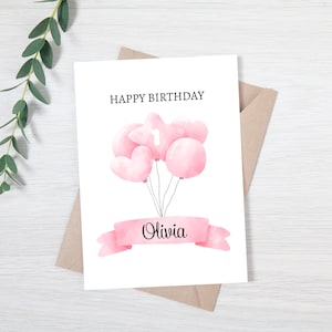 d'anniversaire personnalisée pour fille | Carte d'anniversaire personnalisée pour fille | Carte d'anniversaire pour fille | Carte d'anniversaire rose personnalisée