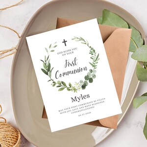Carte de félicitations de première communion | carte de vœux personnalisée pour la première communion | Carte Sainte Communion | Carte de voeux religieuse élégante image 3