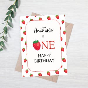 1ère carte d'anniversaire de baie | d'anniversaire personnalisée aux fraises | d'anniversaire aux fraises pour fille | Jolie carte d'anniversaire avec des baies