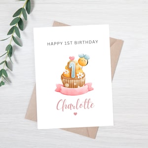Carte d'anniversaire personnalisée pour fille | Carte d'anniversaire pour fille | Carte d'anniversaire cupcake