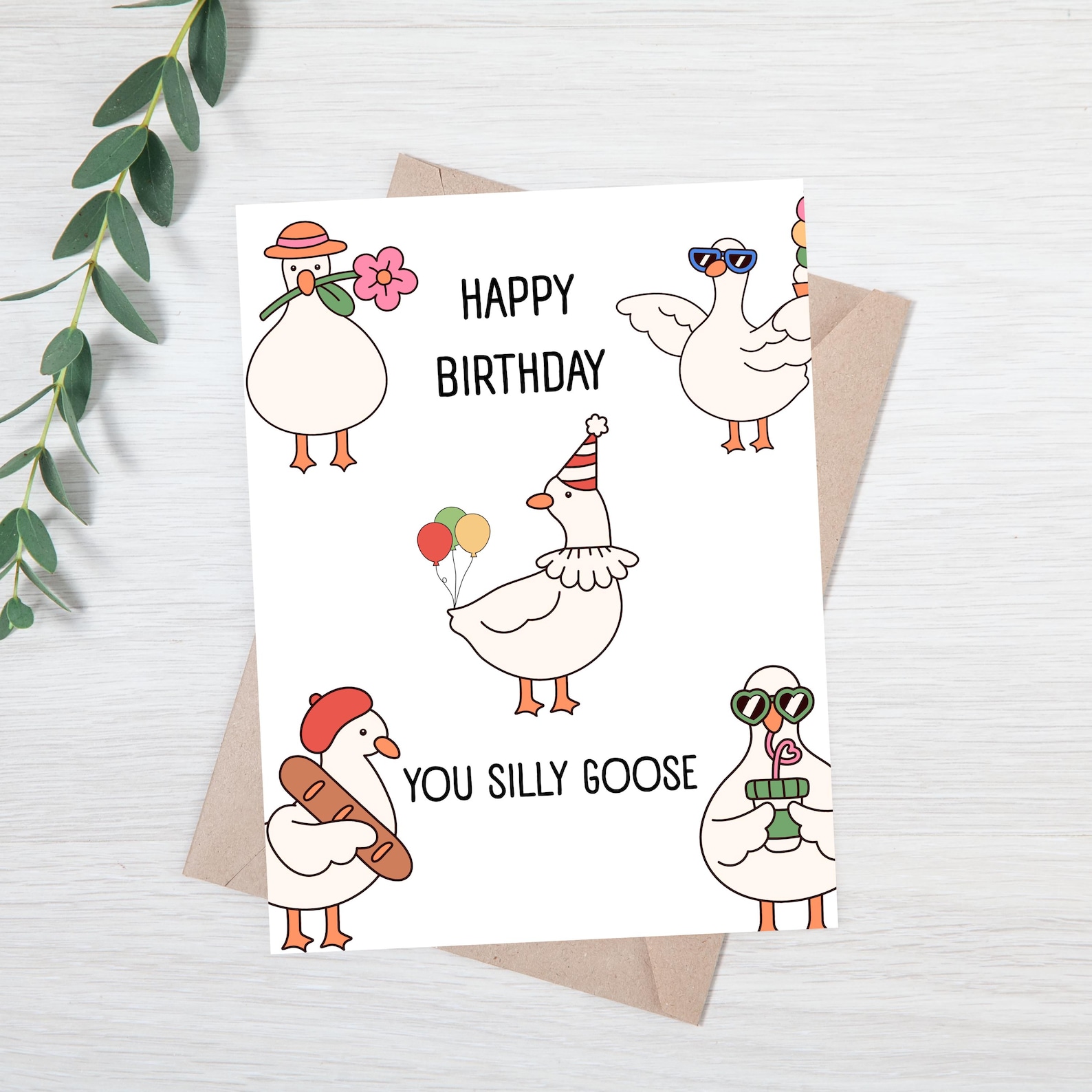 Funny Birthday Card | Happy Birthday You Silly Goose Card | Cute Animal ...