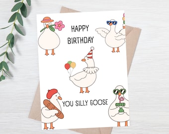 Funny Birthday Card | Happy Birthday You Silly Goose Card | Cute Animal Birthday Card | Whimsical Birthday Greeting | Pun Card for Friend