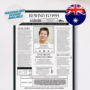 Poster musicale per il 70° compleanno / Stampa personalizzata per pietre miliari / Momenti salienti del bambino / Versione Australia / Decorazione per feste con download digitale stampabile
