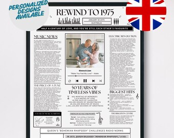 50th Anniversary Music Poster: Personalized 1975 UK Highlights (Digital Download)