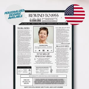 Poster musicale per il 70° compleanno / Stampa personalizzata per pietre miliari / Momenti salienti del bambino / Versione USA / Decorazione per feste con download digitale stampabile