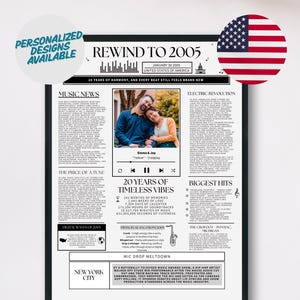 Geburtstagsgeschenk für Ehemann oder Ehefrau, 20-jähriges Jubiläum, Druckbares Poster mit musikalischen Neuigkeiten und Höhepunkten aus dem Jahr 2005 in den USA
