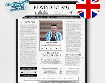 Personalized 30th Birthday Music Poster: UK Milestone Print (Digital Download)
