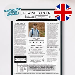 Poster musicale per il 18° compleanno / Stampa personalizzata per traguardo / Momenti salienti del bambino del 2024 / Versione UK / Decorazione per feste con download digitale stampabile