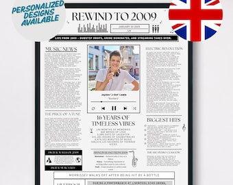 Personalized 16th Birthday Music Poster: UK Highlights (Digital Download)