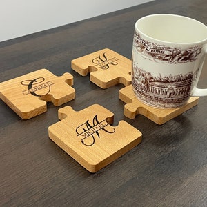 Laser Engraved Wood Coasters: Personalized Puzzle Piece Coaster Set