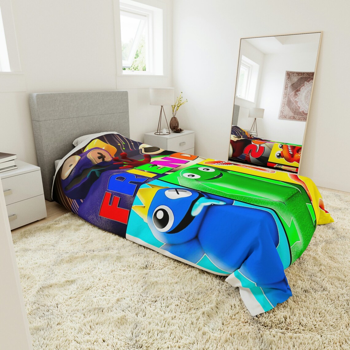 Rainbow Friends Duvet Cover in King, Queen, Twin Standard Sizes, Kids