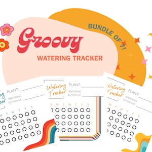 Weekly Plant Watering Tracker | Digital Printable | Houseplant Care Bundle | 4x4 inch card | Groovy Vibes | Retro-Inspired for Plant Lovers