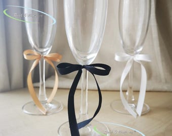 Lazos de cinta de satén hechos a mano: Decoración para pastel de boda con forma de copa de champán negra