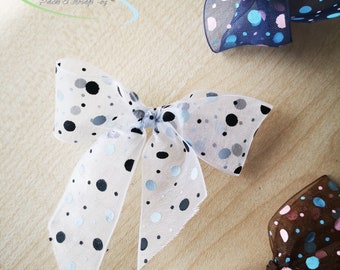 Sheer Organza Ribbon Bows polka dots pre-tied embellishments gift bags wedding party cake dress decorations readymade DIY craft art supply