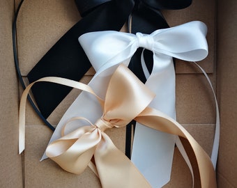 Satin Ribbon Bows pre-tied (L) with tails DIY gift wedding embellishment champagne glass flute decoration craft ready-made hand tied 6+ pcs