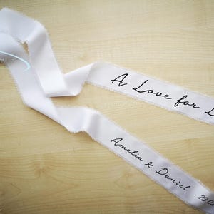 Personalized Bridal Bouquet Ribbon Wrap silk white ivory hand-frayed raw edge ribbon 2m