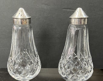 Waterford Footed Salt & Pepper Shaker Set and Metal Lids Lismore by Waterford Crystal Signed