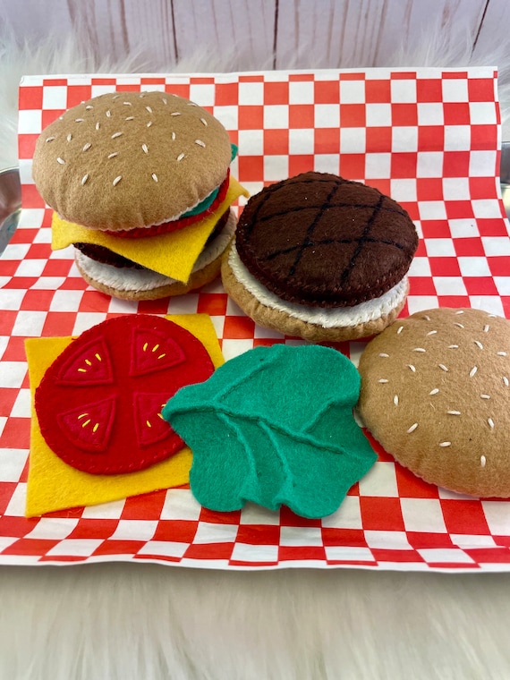 Hamburguesa de fieltro y papas fritas: comida de juego de simulación de fieltro, alimentos de fieltro, juguetes de fieltro, juegos de cocina - México