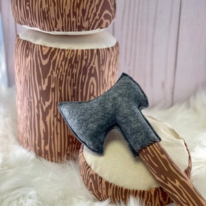 Lumberjack Soft Play Set: Toy Axe & Log Slice Cushions