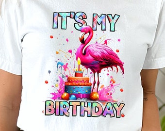 Flamingo birthday PNG sublimation designs, funny printable art for shirts, instant download