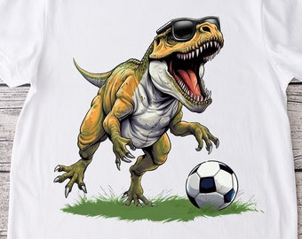 T REX dinosaur PNG sublimation printable - t rex playing soccer football wearing sunglasses sublimation designs downloads for shirts