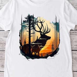 Deer PNG Sublimation Design, Buck Hunter Sunset Hunting Art, Wildlife Printable Shirt and Mug Design, Deer Digital Download
