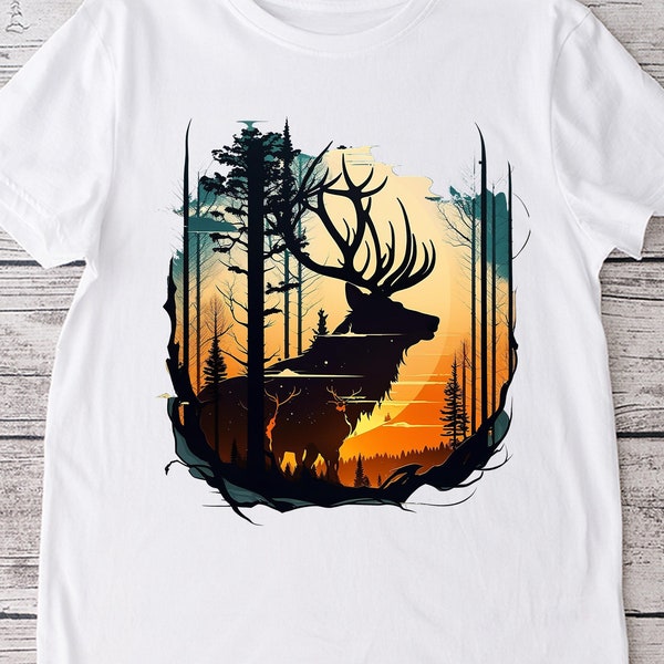 Deer PNG sublimation design - Deer hunting for buck hunter sunset art theme shirt, mugs sublimation and more instant digital downloads