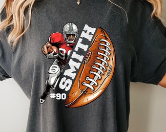 Custom  American football team name and jersey number theme PNG Sublimation design printable high quality downloads for shirts and more.